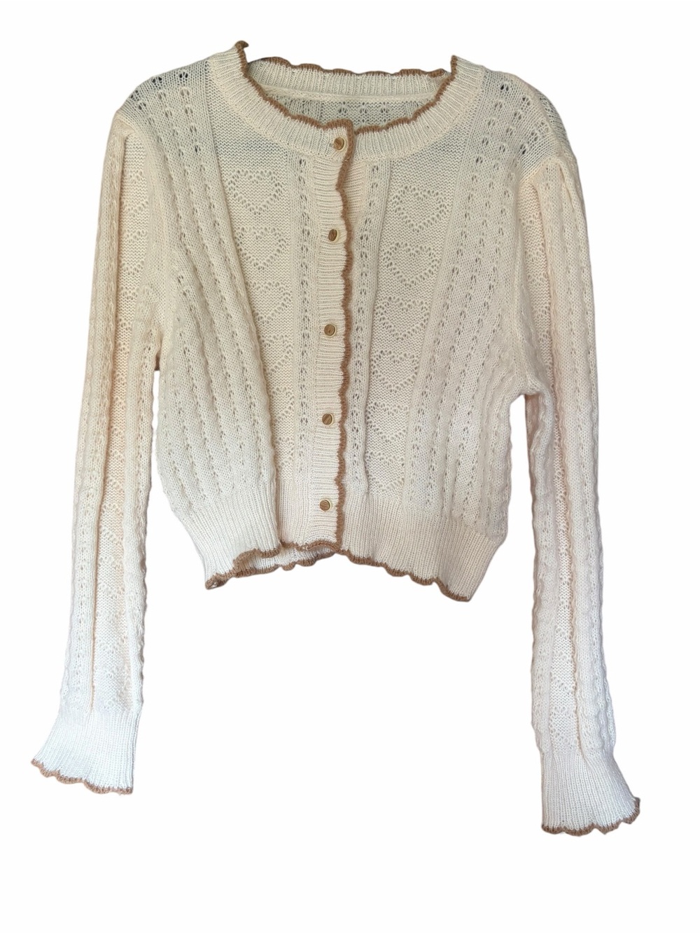 Cream Cottagecore Scallop-Trim Knit Cardigan - Picture 4 of 7